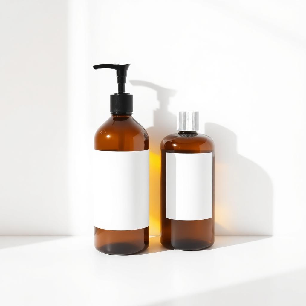 Shea Butter Body Lotion — Unbranded white-label body lotion and body oil bottles on a white background