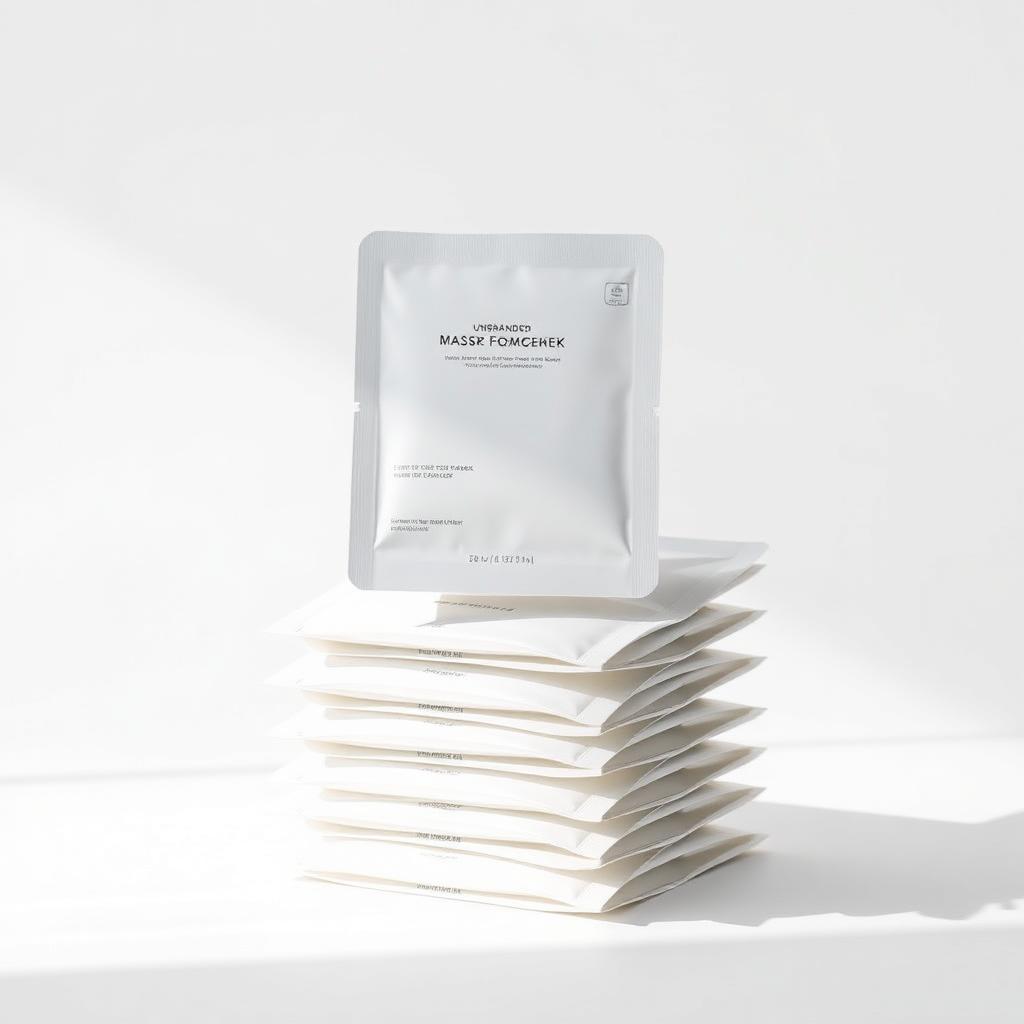 Hydrating Bio-Cellulose Sheet Mask — Unbranded white-label sheet mask sachets on a white background