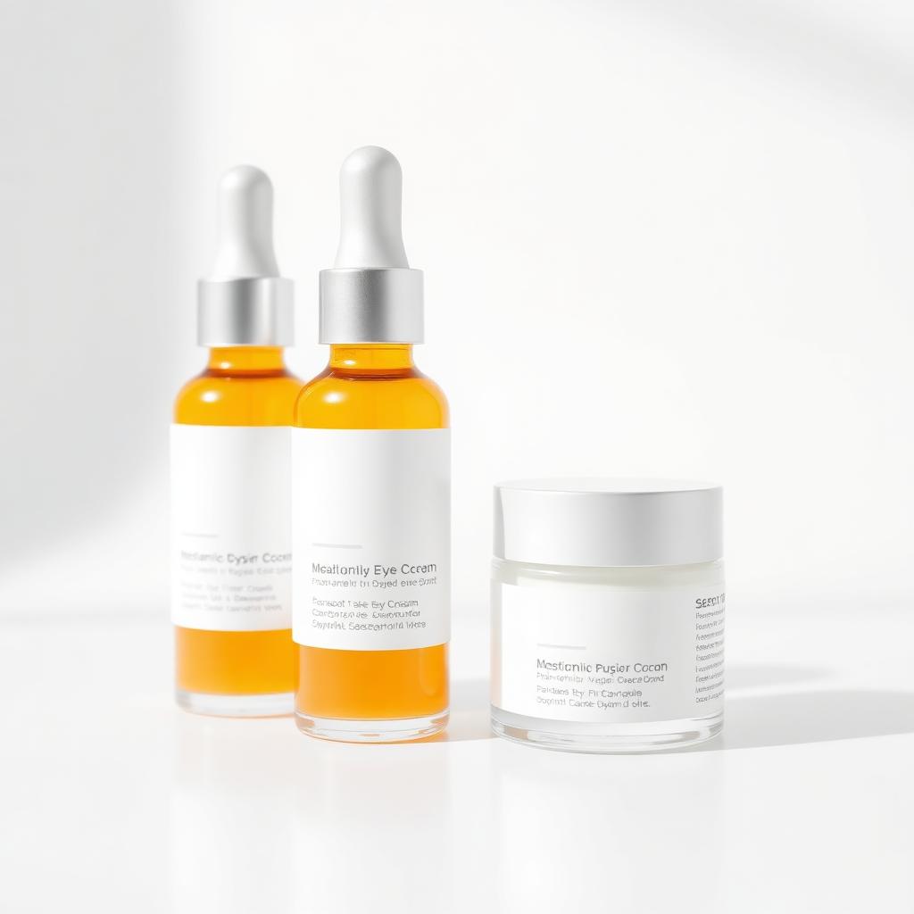 Retinol Renewal Night Ampoule — Unbranded white-label ampoules and eye cream jar on a white background
